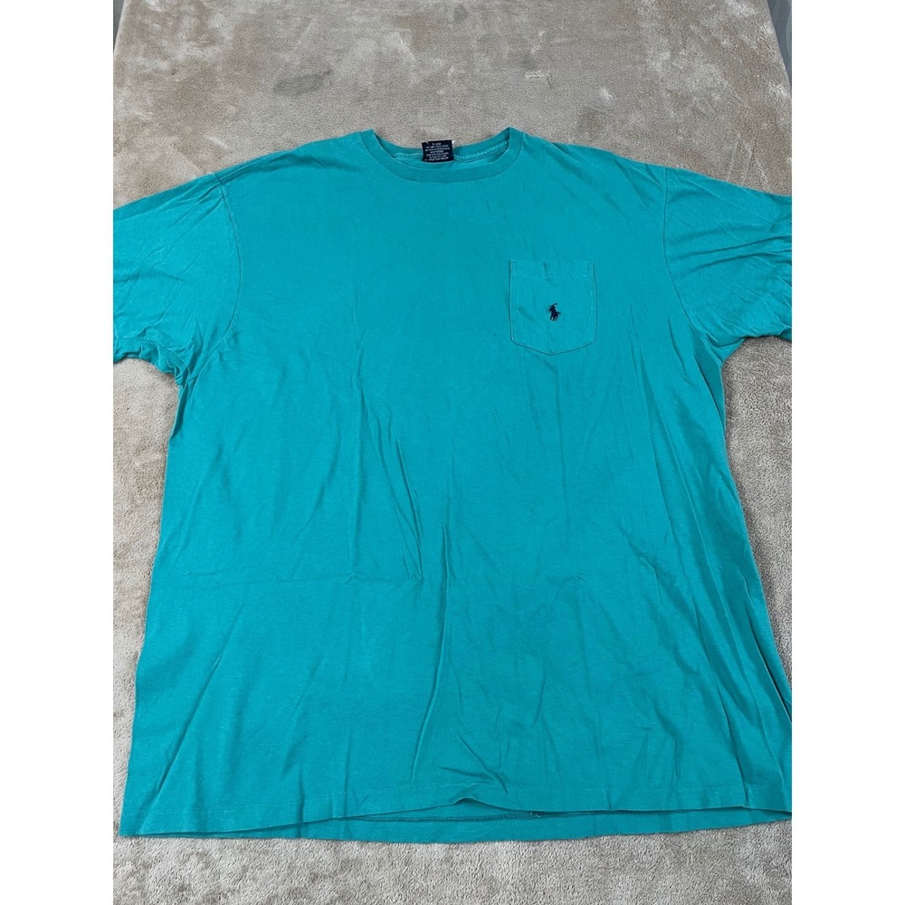 VTG Polo Ralph Lauren T-Shirt Mens XL Blue Cotton Front Pocket Short Sleeve EUC